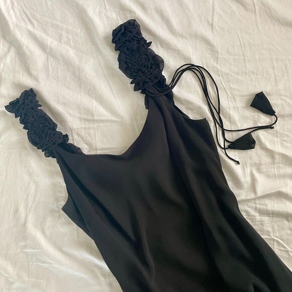 Vtg 90s Whimsygoth Cocktail Dress Fairycore Goth Black Roses Beading Size M - Picture 9 of 10